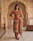 Rust Brown Ethnic Motif Cotton Kurta Set with Dupatta & Straight Pants Geetha Creation