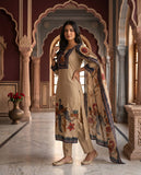 Beige Cotton Kurta Set with Floral & Peacock Motif Dupatta Geetha Creation