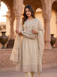 Light Pastel Linen Anarkali Kurta Set with Dupatta Geetha Creation