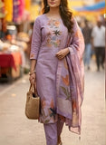 Soft Lilac Pure Viscose Hand-Embroidered Kurta Set