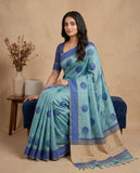 Sky Blue Semi Tussar Saree with Woven Circular Motifs and Contrast Border Geetha Creation