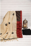 Bandhani Indian Red Applique Cotton Unstitched Suit Set.
