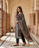 Teal & Black Floral Stripe Cotton Kurta Set with Dupatta Geetha Creation