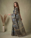 Semi Tussar Woven Saree with Ethnic Border & Unstitched Blouse Piece Geetha Creation