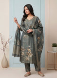Forest Teal Pure Tissue Kurti Set with Hand-Embroidered Neckline Geetha Creation