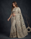 Beige Semi Tussar Saree with Woven Border and Matching Blouse Piece Geetha Creation