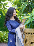Midnight Blue Floral Ready to Wear Silk Kurti Set Geetha Creation