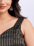 Pure Black Checks with Copper Glow Tussar Silk Saree Geetha Creation