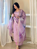 Violaceous Sparkle Linen Ready To Wear Kurti Set