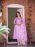 Sunset Purple A-Line Ready to Wear Satin Silk Kurti Set