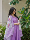 Smooth Lilac Ethnic Linen A-Line Dress Geetha Creation
