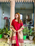 Elegant Red with Chikoo Ready to Wear Cotton Silk Kurta Set