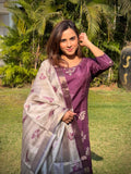 Luxurious Wine Floral Ready to Wear Silk Kurti Set Geetha Creation