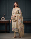 Natural Linen Beige Pure Tissue Kurti Set Geetha Creation