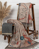 Beige Semi Tussar Saree with Abstract Floral Motifs & Tassel Border Geetha Creation