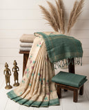 Floral Semi Tussar Saree with Woven Border & Unstitched Blouse Piece Geetha Creation