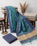 Sky Blue Semi Tussar Saree with Woven Circular Motifs and Contrast Border Geetha Creation