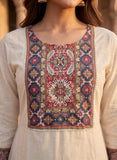 Beige Linen Anarkali Kurta Set with Red Dupatta Geetha Creation