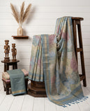 Pastel Blue & Lavender Semi Tussar Saree with Blouse Piece and Tassel Border Geetha Creation