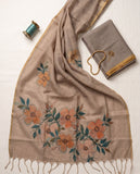 Beige Floral Semi Tussar Saree with Tassel Border and Blouse Piece Geetha Creation
