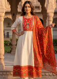 Ivory Linen Flared Anarkali Kurta Set Geetha Creation
