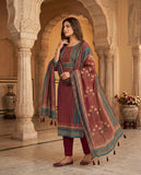 Maroon Striped Cotton Kurta Set with Floral Dupatta & Straight Pants Geetha Creation