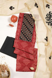 Bandhani Indian Red Applique Cotton Unstitched Suit Set.