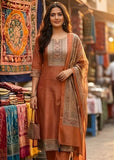 Burnt Terracotta Pure Viscose Kurta Set with Hand-Embroidered Neckline