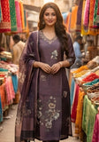 Deep Plum Pure Viscose Kurta Set with Hand-Embroidered Neckline