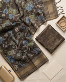 Semi Tussar Woven Saree with Ethnic Border & Unstitched Blouse Piece Geetha Creation