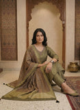Zoya Olive Soft Tissue Hand-Embroidered Kurta Set Geetha Creation