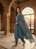 Rust Gold Printed Cotton Kurta Set with Dupatta Geetha Creation