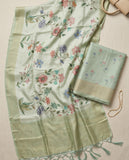 Floral Embroidered Tissue Saree with Tassel Border & Unstitched Blouse Piece Geetha Creation
