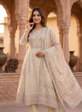 Light Pastel Linen Anarkali Kurta Set with Dupatta Geetha Creation