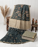 Teal Green Semi Tussar Saree with Woven Floral Border & Tassel Pallu Geetha Creation