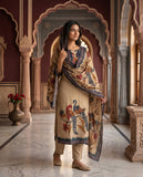 Beige Cotton Kurta Set with Floral & Peacock Motif Dupatta Geetha Creation