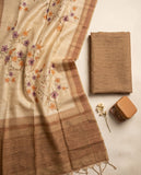 Beige Semi Tussar Saree with Floral Woven Design and Blouse Piece Geetha Creation
