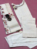 Pure White Floral Linen Ready to Wear Pure Cotton Kurti Set