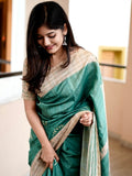 Pine Green Kantha Stitch Tussar Saree