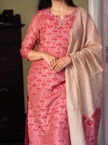 Rustic Red Ikat Cotton Silk Ready to Wear Silk Kurti Set