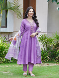 Smooth Lilac Ethnic Linen A-Line Dress Geetha Creation