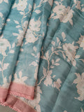 Teal Snow Organza Pure Hand work Saree Geetha Creation