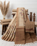Beige Semi Tussar Saree with Floral Woven Design and Blouse Piece Geetha Creation