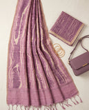 Lavender Semi Tussar Saree with Striped Design & Tassel Border Geetha Creation