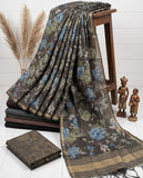 Semi Tussar Woven Saree with Ethnic Border & Unstitched Blouse Piece Geetha Creation