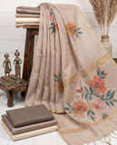 Beige Floral Semi Tussar Saree with Tassel Border and Blouse Piece Geetha Creation