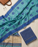 Sky Blue Semi Tussar Saree with Woven Circular Motifs and Contrast Border Geetha Creation