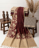 Maroon Floral Semi Tussar Saree with Woven Border & Tassel Detail Geetha Creation