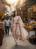 Women Ethnic Printed Satin Tussar Kurta Set with Cotton Inner & Dupatta