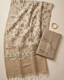 Beige Semi Tussar Saree with Woven Border and Matching Blouse Piece Geetha Creation